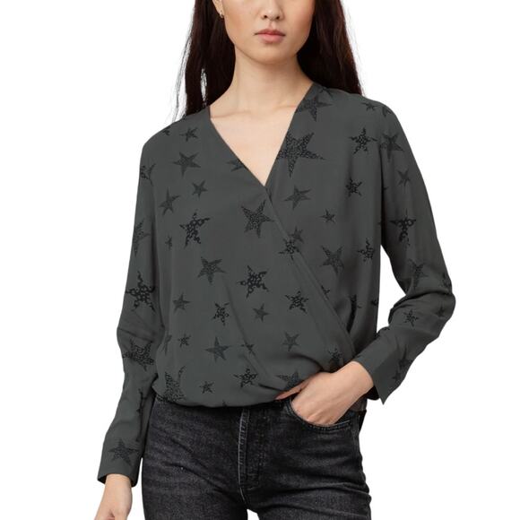 NWOT Rails Hillary Charcoal Cheetah Stars Print Long Sleeve Top SMALL - Picture 1 of 8